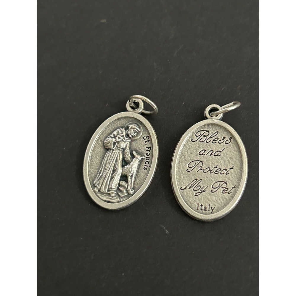 Pet Medal Silver St. Francis Bless and Protect My Pet Patron Saint Italy X 2